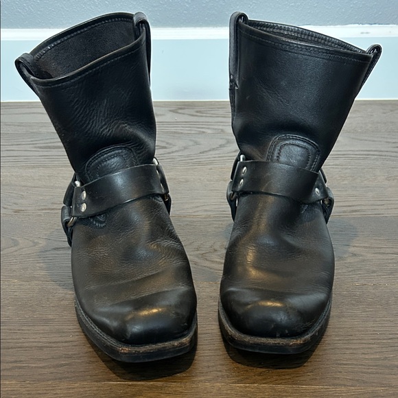 Vintage Frye Black Leather Harness Motorcycle Boots for Men Size 12 Made in USA